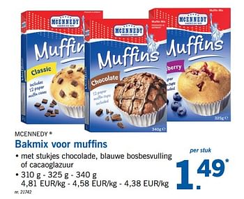 Promoties Bakmix voor muffins - Mcennedy - Geldig van 22/01/2018 tot 27/01/2018 bij Lidl