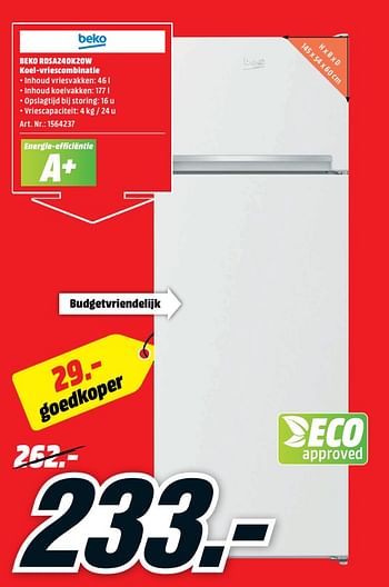 Promoties Beko rdsa240k20w koel-vriescombinatie - Beko - Geldig van 15/01/2018 tot 21/01/2018 bij Media Markt
