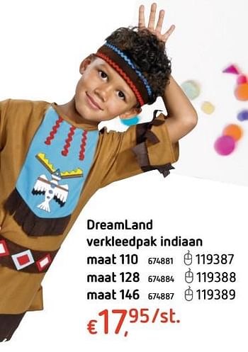 Promotions Dreamland verkleedpak indiaan - Produit maison - Dreamland - Valide de 18/01/2018 à 17/02/2018 chez Dreamland