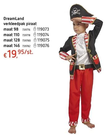 Promoties Dreamland verkleedpak piraat - Huismerk - Dreamland - Geldig van 18/01/2018 tot 17/02/2018 bij Dreamland