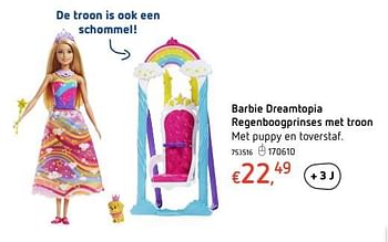 Promoties Barbie dreamtopia regenboogprinses met troon - Mattel - Geldig van 18/01/2018 tot 17/02/2018 bij Dreamland