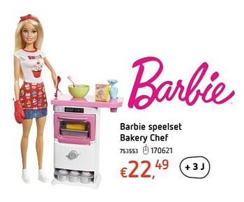 Promoties Barbie speelset bakery chef - Mattel - Geldig van 18/01/2018 tot 17/02/2018 bij Dreamland