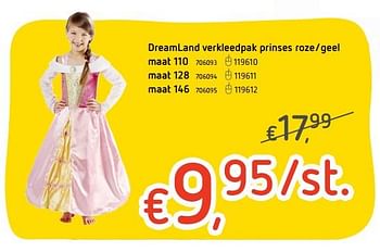 Promotions Dreamland verkleedpak prinses roze-geel - Produit maison - Dreamland - Valide de 18/01/2018 à 21/02/2018 chez Dreamland