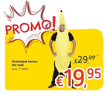 Promoties Verkleedpak banaan één maat - Huismerk - Dreamland - Geldig van 18/01/2018 tot 21/02/2018 bij Dreamland
