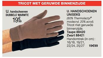 Promoties Handschoenen uniseks - Huismerk - Damart - Geldig van 02/01/2018 tot 15/06/2018 bij Damart