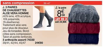 Promotions 3 paires de chaussettes aloe vera homme - Produit Maison - Damart - Valide de 02/01/2018 à 15/06/2018 chez Damart