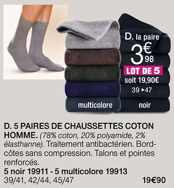 Promotions 5 paires de chaussettes coton homme - Produit Maison - Damart - Valide de 02/01/2018 à 15/06/2018 chez Damart