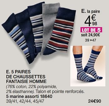 Promotions 5 paires de chaussettes fantaisie homme - Produit Maison - Damart - Valide de 02/01/2018 à 15/06/2018 chez Damart