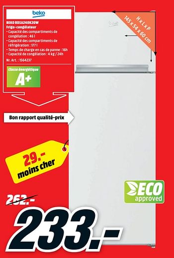 Promotions Beko rdsa240k20w frigo-congélateur - Beko - Valide de 15/01/2018 à 21/01/2018 chez Media Markt