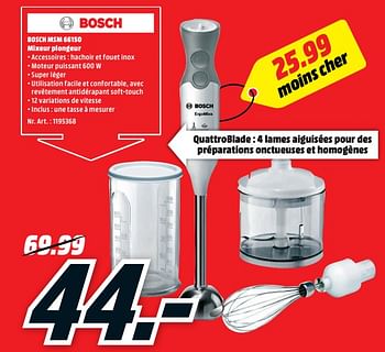 Promotions Bosch msm 66150 mixeur plongeur - Bosch - Valide de 15/01/2018 à 21/01/2018 chez Media Markt