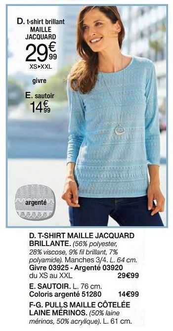 Promotions T-shirt maille jacquard brillante - Produit Maison - Damart - Valide de 02/01/2018 à 15/06/2018 chez Damart