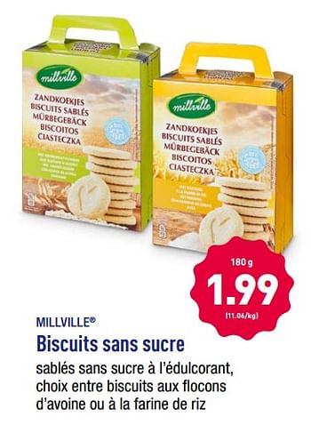 Promoties Biscuits sans sucre - MILLVILLE - Geldig van 15/01/2018 tot 20/01/2018 bij Aldi