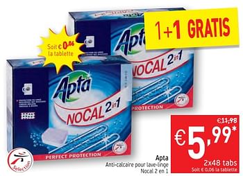 Promotions Apta anti-calcaire pour lave-linge nocal 2 en 1 - Apta - Valide de 16/01/2018 à 21/01/2018 chez Intermarche