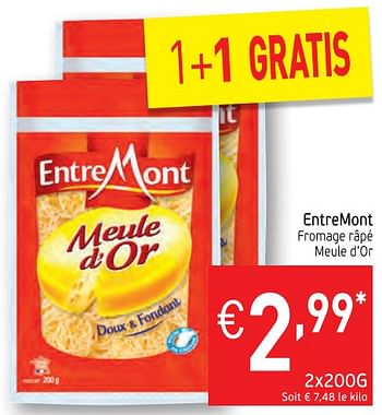 Promoties Entremont fromage râpé meule d`or - Entre Mont - Geldig van 16/01/2018 tot 21/01/2018 bij Intermarche