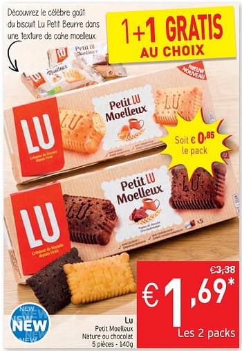 Promotions Lu petit moelleux nature ou chocolat - Lu - Valide de 16/01/2018 à 21/01/2018 chez Intermarche