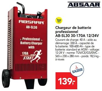 Promotions Absaar chargeur de batterie professionnel ab-sl30 30-170a 12-24v - Absaar - Valide de 17/01/2018 à 30/01/2018 chez Makro