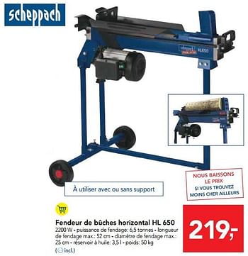 Promotions Scheppach fendeur de bûches horizontal hl 650 - Scheppach - Valide de 17/01/2018 à 30/01/2018 chez Makro