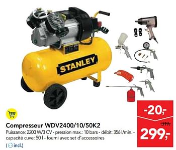 Promoties Stanley compresseur wdv2400-10-50k2 - Stanley - Geldig van 17/01/2018 tot 30/01/2018 bij Makro