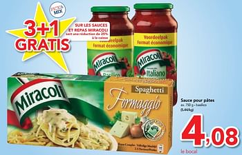Promotions Sauce pour pâtes basilico - Miracoli - Valide de 17/01/2018 à 30/01/2018 chez Makro
