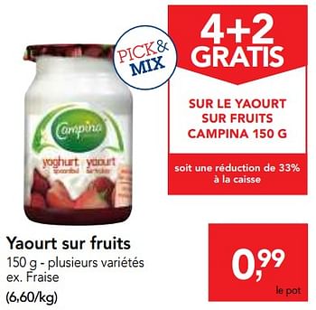 Promotions Yaourt sur fruits fraise - Campina - Valide de 17/01/2018 à 30/01/2018 chez Makro