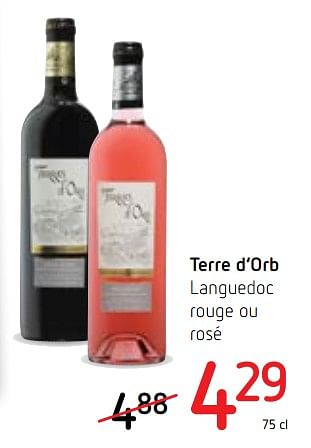 Promotions Terre d`orb languedoc - Vins rouges - Valide de 18/01/2018 à 31/01/2018 chez Spar (Colruytgroup)