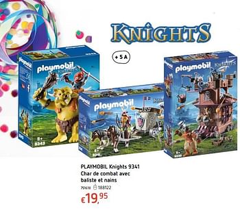 Promoties Playmobil knights char de combat avec baliste et nains - Playmobil - Geldig van 15/01/2018 tot 17/02/2018 bij Dreamland