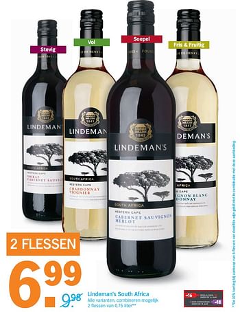 Promoties Lindeman`s south africa - Rode wijnen - Geldig van 15/01/2018 tot 21/01/2018 bij Albert Heijn