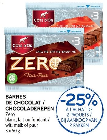 Promoties Barres de chocolat - Cote D'Or - Geldig van 17/01/2018 tot 30/01/2018 bij Alvo