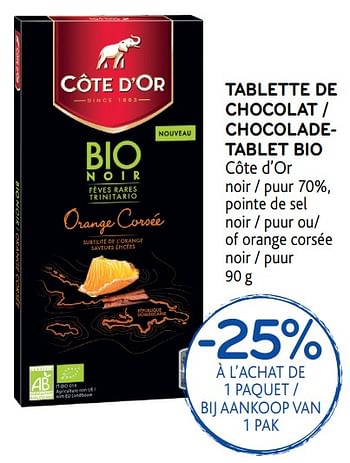 Promotions Tablette de chocolat - Cote D'Or - Valide de 17/01/2018 à 30/01/2018 chez Alvo