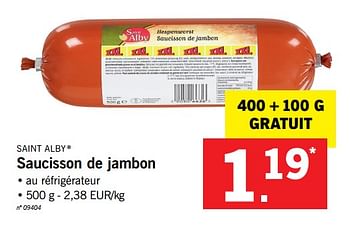 Promotions Saucisson de jambon - Saint Alby - Valide de 22/01/2018 à 27/01/2018 chez Lidl