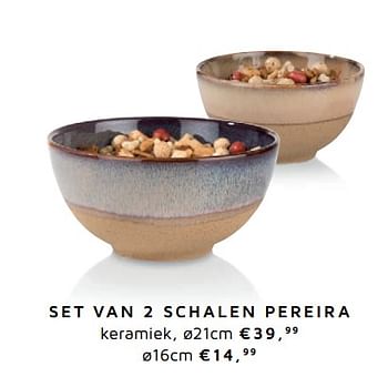 Promoties Set van 2 schalen pereira keramiek - Huismerk - Henders & Hazel - Geldig van 03/11/2017 tot 30/04/2018 bij Henders & Hazel