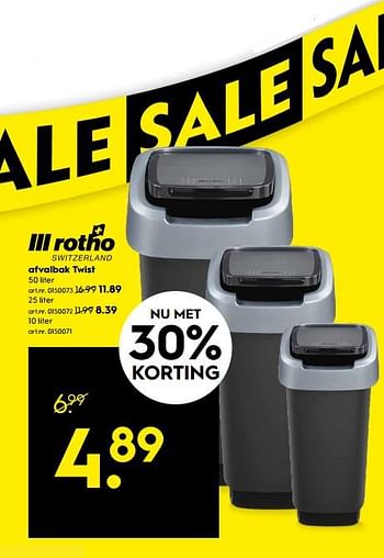 Promoties Afvalbak twist rotho - Rotho - Geldig van 15/01/2018 tot 28/01/2018 bij Blokker