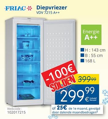 Promoties Friac diepvriezer vdv 7215 a++ - Friac - Geldig van 15/01/2018 tot 31/01/2018 bij Eldi