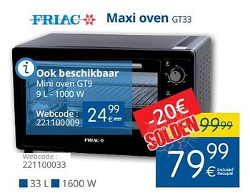 Promotions Friac maxi oven gt33 - Friac - Valide de 15/01/2018 à 31/01/2018 chez Eldi