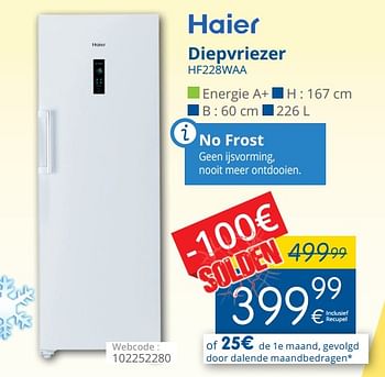 Promotions Haier diepvriezer hf228waa - Haier - Valide de 15/01/2018 à 31/01/2018 chez Eldi