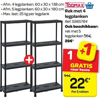 Promoties Rek met 4 legplanken - Huismerk - Carrefour  - Geldig van 17/01/2018 tot 29/01/2018 bij Carrefour