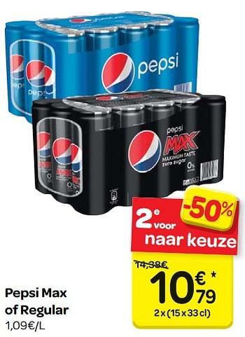 Promoties Pepsi max of regular - Pepsi - Geldig van 17/01/2018 tot 29/01/2018 bij Carrefour
