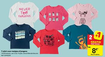 Promoties T-shirt voor meisjes of jongens - Huismerk - Carrefour  - Geldig van 17/01/2018 tot 29/01/2018 bij Carrefour
