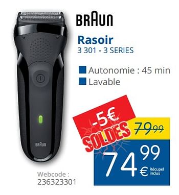 Promotions Braun rasoir 3 301 - 3 series - Braun - Valide de 15/01/2018 à 31/01/2018 chez Eldi