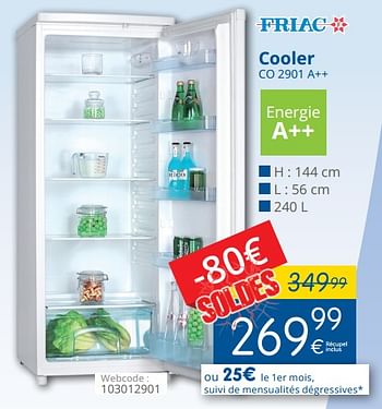 Promotions Friac cooler co 2901 a++ - Friac - Valide de 15/01/2018 à 31/01/2018 chez Eldi