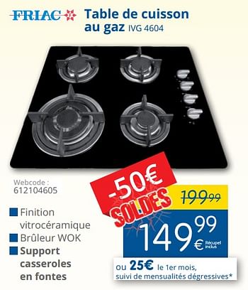 Promoties Friac table de cuisson au gaz ivg 4604 - Friac - Geldig van 15/01/2018 tot 31/01/2018 bij Eldi