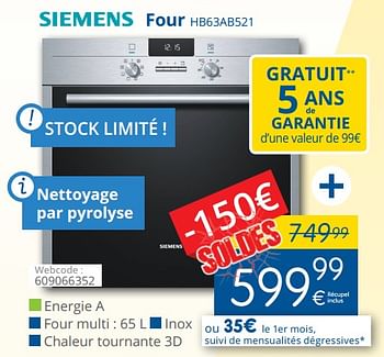 Promotions Siemens four hb63ab521 - Siemens - Valide de 15/01/2018 à 31/01/2018 chez Eldi