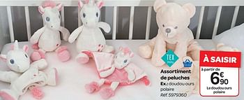 Promoties Tex baby assortiment de peluches - Tex - Geldig van 17/01/2018 tot 29/01/2018 bij Carrefour