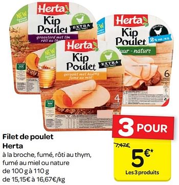Promotions Filet de poulet herta - Herta - Valide de 17/01/2018 à 29/01/2018 chez Carrefour