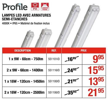 Promotions Profile lampes led avec armatures semi-etanches - Profile - Valide de 11/01/2018 à 28/01/2018 chez HandyHome