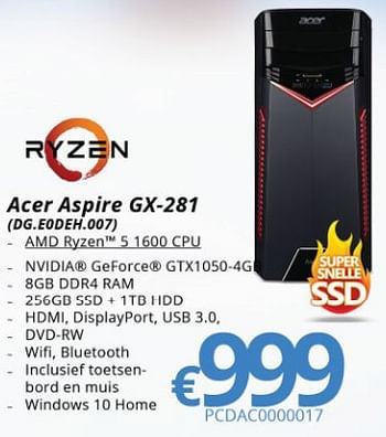 Promotions Acer aspire gx-281 (dg.eodeh.007) - Acer - Valide de 15/01/2018 à 28/02/2018 chez Compudeals