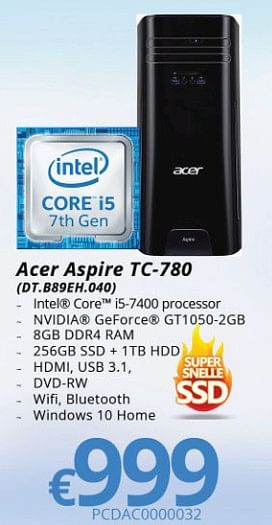 Promotions Acer aspire tc-780 (dr.b89eh.040) - Acer - Valide de 15/01/2018 à 28/02/2018 chez Compudeals