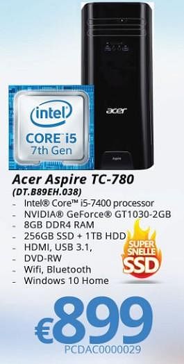 Promotions Acer aspire tc-780 (dt.b89eh.038) - Acer - Valide de 15/01/2018 à 28/02/2018 chez Compudeals