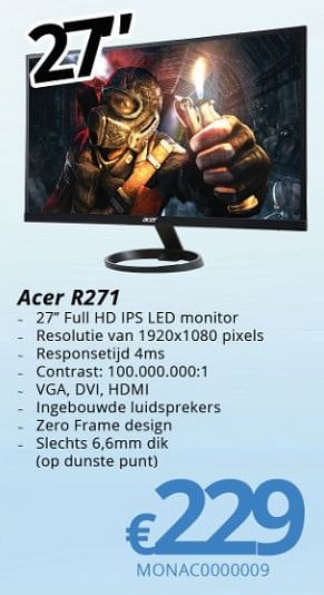 Promoties Acer r271 - Acer - Geldig van 15/01/2018 tot 28/02/2018 bij Compudeals