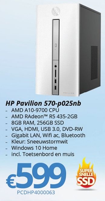 Promotions Hp pavilion 570-p025nb - HP - Valide de 15/01/2018 à 28/02/2018 chez Compudeals